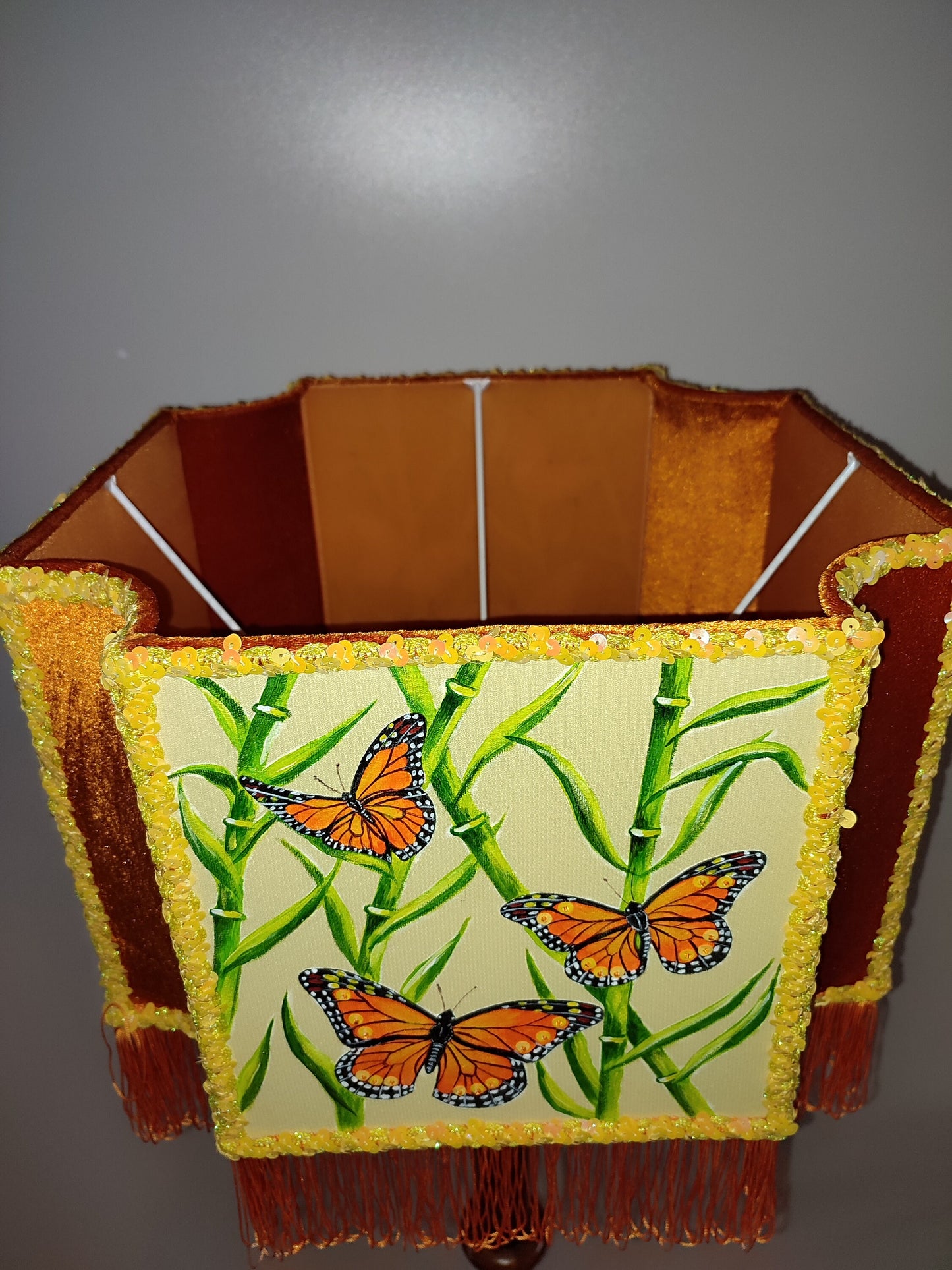 Orange floor lamp with butterflies, hand-painted shade. Art Deco lamp, a fairy-tale lamp. 280701