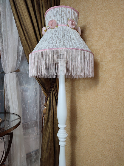White guipure Victorian lampshade with rose