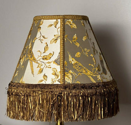 Lampshade. Victorian coffee-colored fabric lampshade with birds.