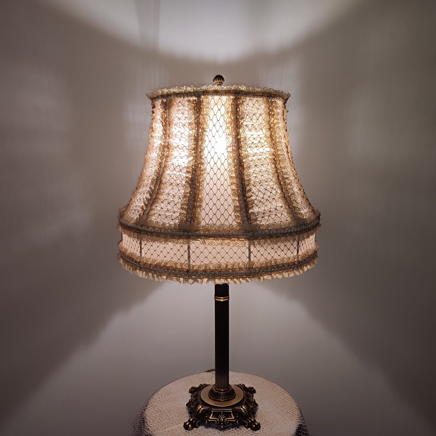 An Elegant Victorian Beaded Beige Lamp Shade Decor For a Luxurious Interior Vintage Decor Shabbishik. 4201