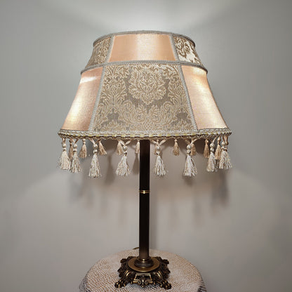 Table lamp, art deco lamp, antique lamp, bronze base with fabric shade, handmade home lamp. 7903