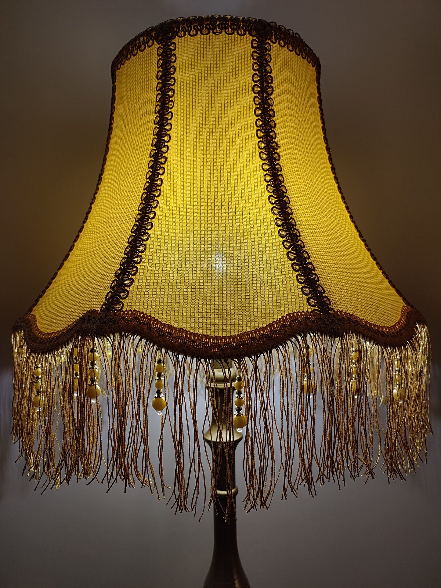 Floor lamp with yellow fabric shade with fringe. 4701 Product to order!