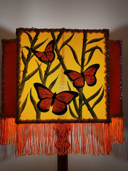 Orange floor lamp with butterflies, hand-painted shade. Art Deco lamp, a fairy-tale lamp. 280701