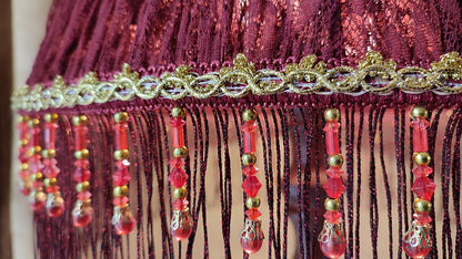 French Country Red Floral Fringe Lampshade. 3105