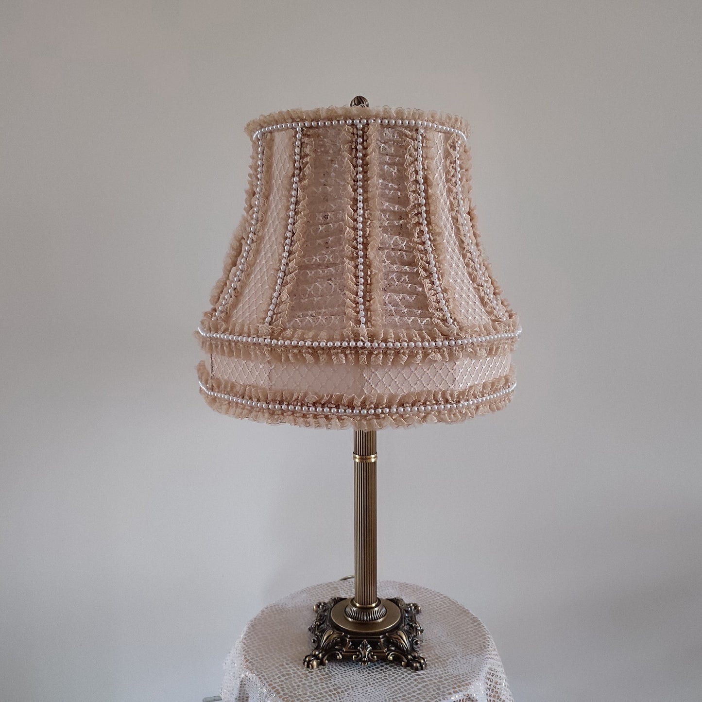 An Elegant Victorian Beaded Beige Lamp Shade Decor For a Luxurious Interior Vintage Decor Shabbishik. 4201