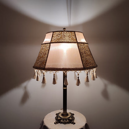 Table lamp, art deco lamp, antique lamp, bronze base with fabric shade, handmade home lamp. 7903