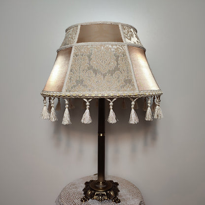 Table lamp, art deco lamp, antique lamp, bronze base with fabric shade, handmade home lamp. 7903