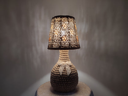 Crochet table lamp with lace accents and amber beads. PRODUCT TO ORDER. 4301