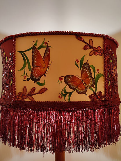 Unique lamp, floor lamp,handmade home lamp, art deco lamp, burgundy lampshade, Vintage Decor, Rustic Lamp. 1805