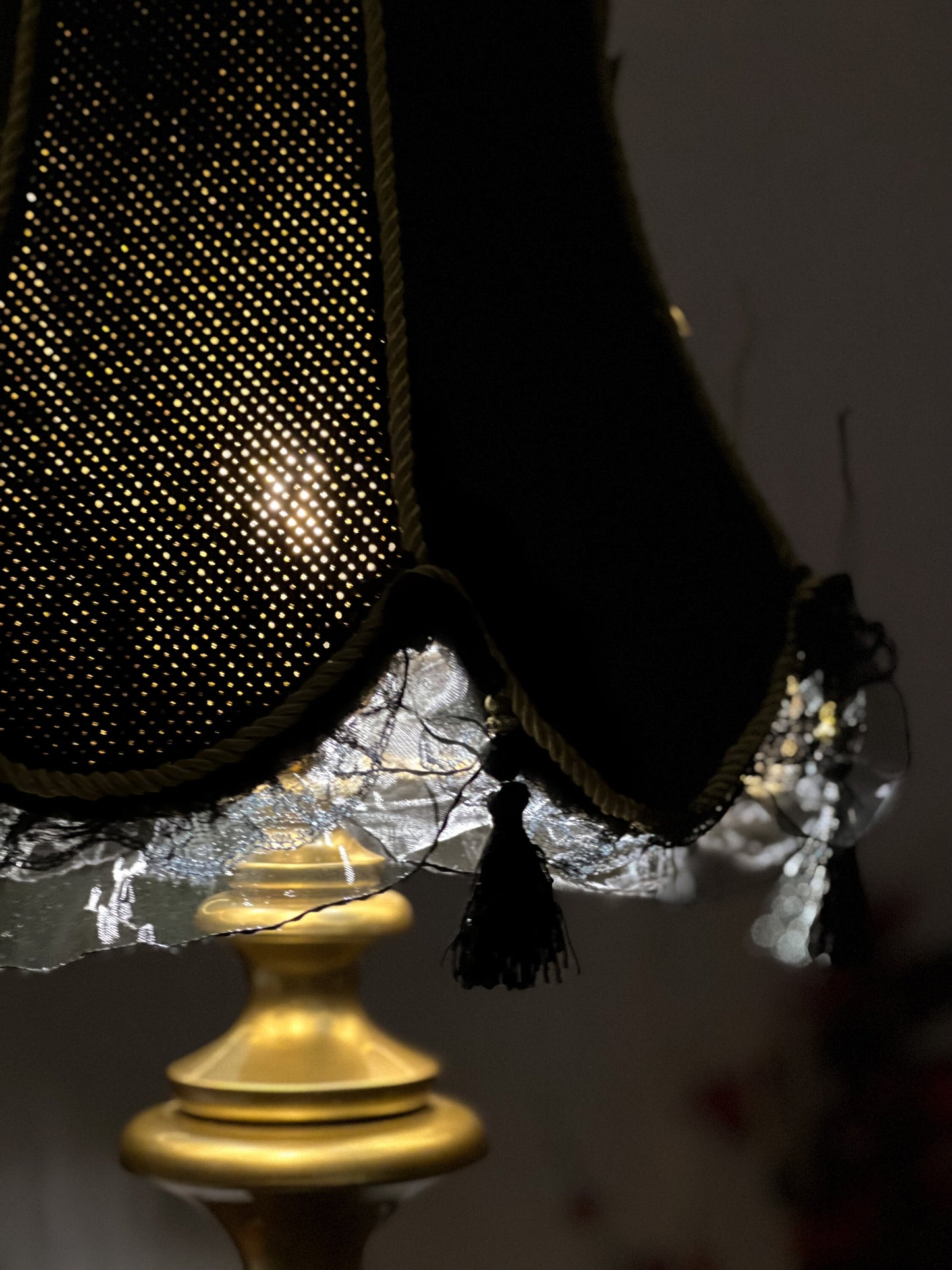 Table lamp, unique lampshades, handmade home lamp, Victorian table lamp with perforated leather shade. 0301