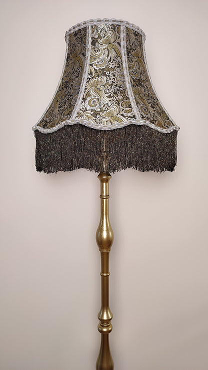 Floor lamp, fabric lampshade in golden color, wooden base, art deco lamp, handmade home lamp. 4706