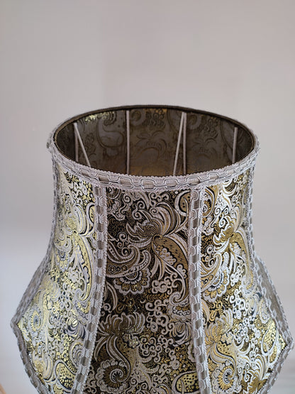 Floor lamp, fabric lampshade in golden color, wooden base, art deco lamp, handmade home lamp. 4706